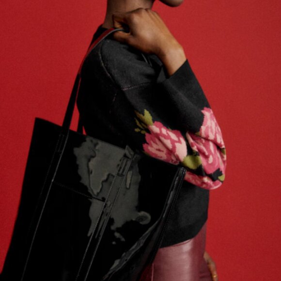 Sezane Isaura Jumper Jacquard Roses Anthracite Gray Background - Size L - Picture 3 of 7